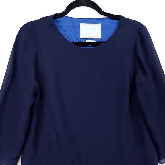 DOVIMA Paris Tunic Top Size Medium Blue Sheer 3/4 Sleeve Designer Blouse - Picture 3 of 12